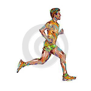 Running marathon, people man run, colorful poster. Vector illustration hand drawin sketch design poster