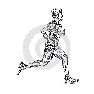 Running marathon, people man run, colorful poster. Vector illustration hand drawin sketch design poster photo