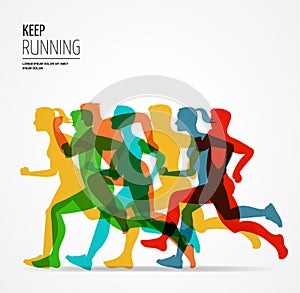 Running marathon, people run, colorful poster