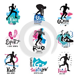 Running, marathon, triathlon logo and illustrations.