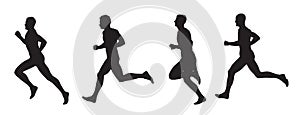 Running men, set of vector silhouettes