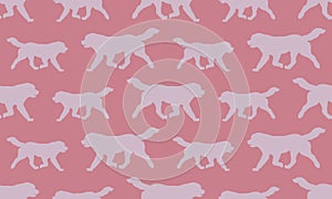 Running newfoundland dog isolated on a pink background. Seamless pattern. Endless texture. Design for wallpaper, fabric