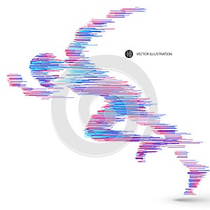 Running people, composed of colored lines. photo