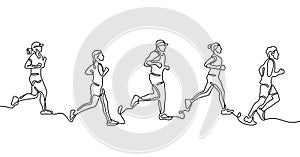 Running people continuous line vector illustration