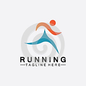 Running people logo symbol vector illustration design.Healthy running marathon athletes sprinting vector logo