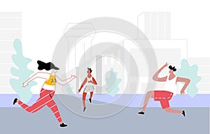 Running people. Outdoor sport activity, vector illustration