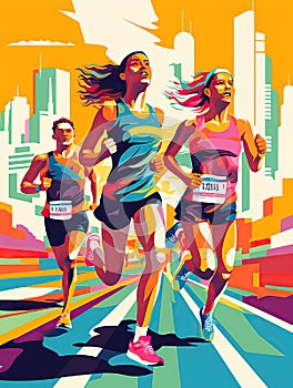 running people set of silhouettes, sport and activity background. Generative Ai