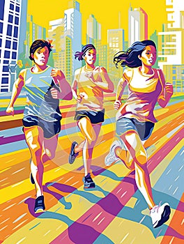 running people set of silhouettes, sport and activity background. Generative Ai
