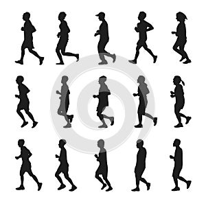 Running people silhouettes vector collection