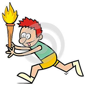 Running person with olympic torch, eps.