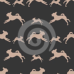 Running petit brabancon puppy isolated on a dark grey background. Seamless pattern. Endless texture. Design for