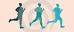 Running progress, man jogging, silhouette vector stock illustration with sport and activity of young person, marathon runner as a