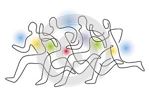 Running race, competition, line art stylized.