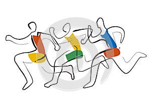 Running race,expressive line art stylized.