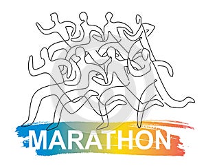 Running race, marathon,line art stylized.