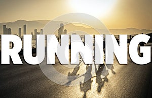 Running race sports background. athletes running on road.