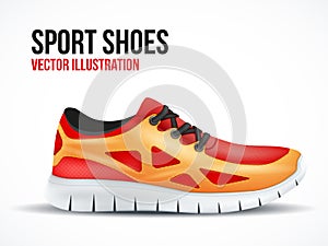 Running red shoes. Bright Sport sneakers symbol. photo