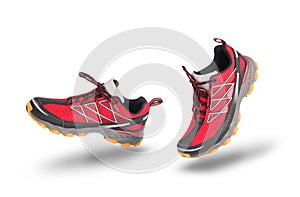 Running red sport shoes