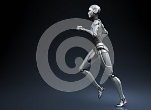 Running robot on dark background