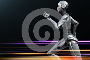 Running robot on dark background