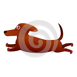 Running scared dachshund icon, cartoon style