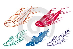 Running shoe icons with speed and motion trails