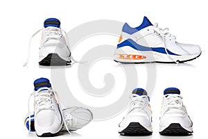 Running shoes,blue and white sports shoes isolated on white back