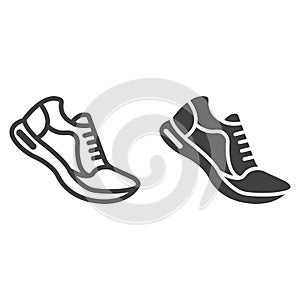 Running shoes line and glyph icon