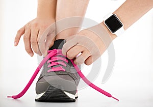 Running shoes and runner sports smartwatch