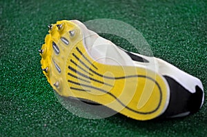 Running Shoes Spikes on Green Turf
