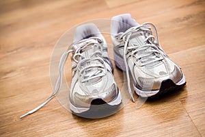 Running shoes after workout at gym