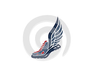 Running Sneaker Silhouette With Wings Logo Design.