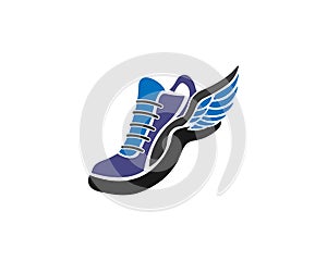 Running Sneaker Silhouette With Wings Logo Design. photo