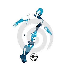 Running soccer player, abstract blue silhouette