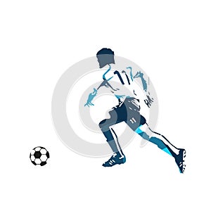 Running soccer player, abstract blue silhouette