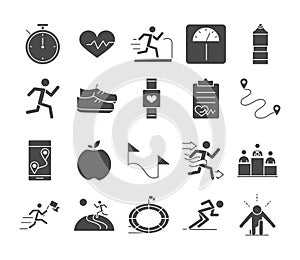 Running sport race line icons set design