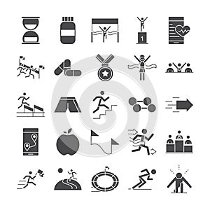 Running sport race line icons set design