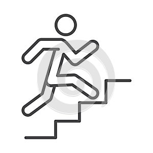 Running sport race man climbing stairs line icon design