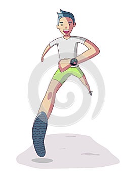 Running with sport watch on white background