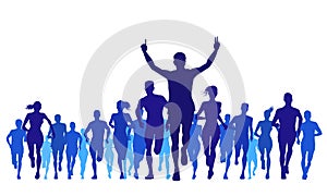 Running sports and large groups silhouettes