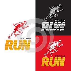 Running Sportsman on Different Background. Sport Club