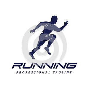 Running sprint jogging minimalist athletics logo design template vector