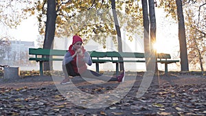 Running stretching. Woman stretching leg as warm-up before run with sport activity