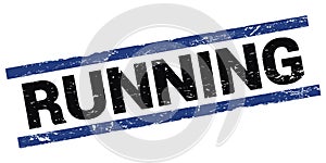 RUNNING text on black-blue rectangle stamp sign