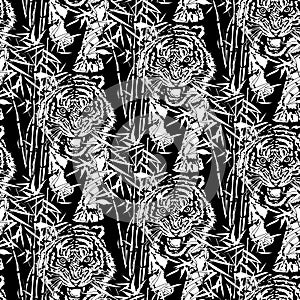 Running tiger in black and white background