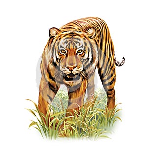 Running tiger, realistic drawing