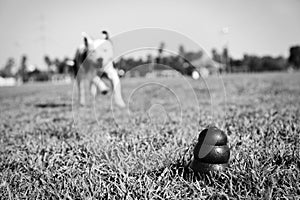Running to Dog Toy on Park Grass - Monochrome