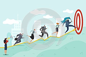 Running to target. Business persons racing to success corporate professional reaching, ambition goals vector concept photo