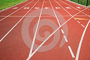 Running track, track and field or athletics track start line