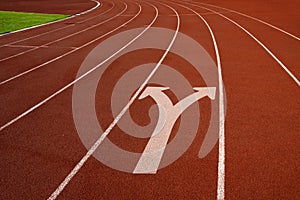 Running track with fork sign Concept Business Decision way